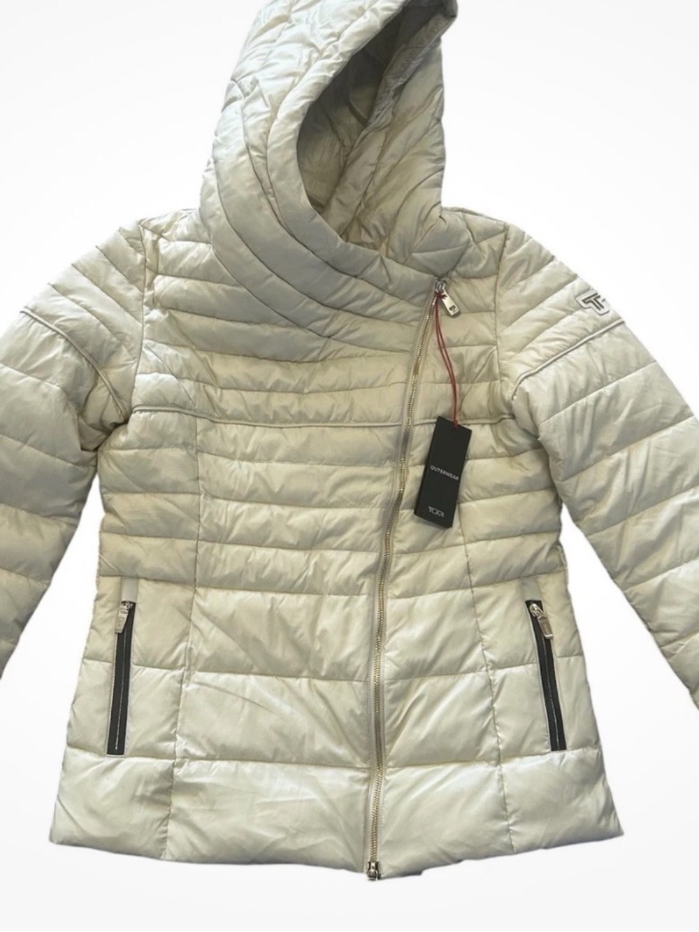 Tumi Light Beige Quilted Hooded Puffer Jacket